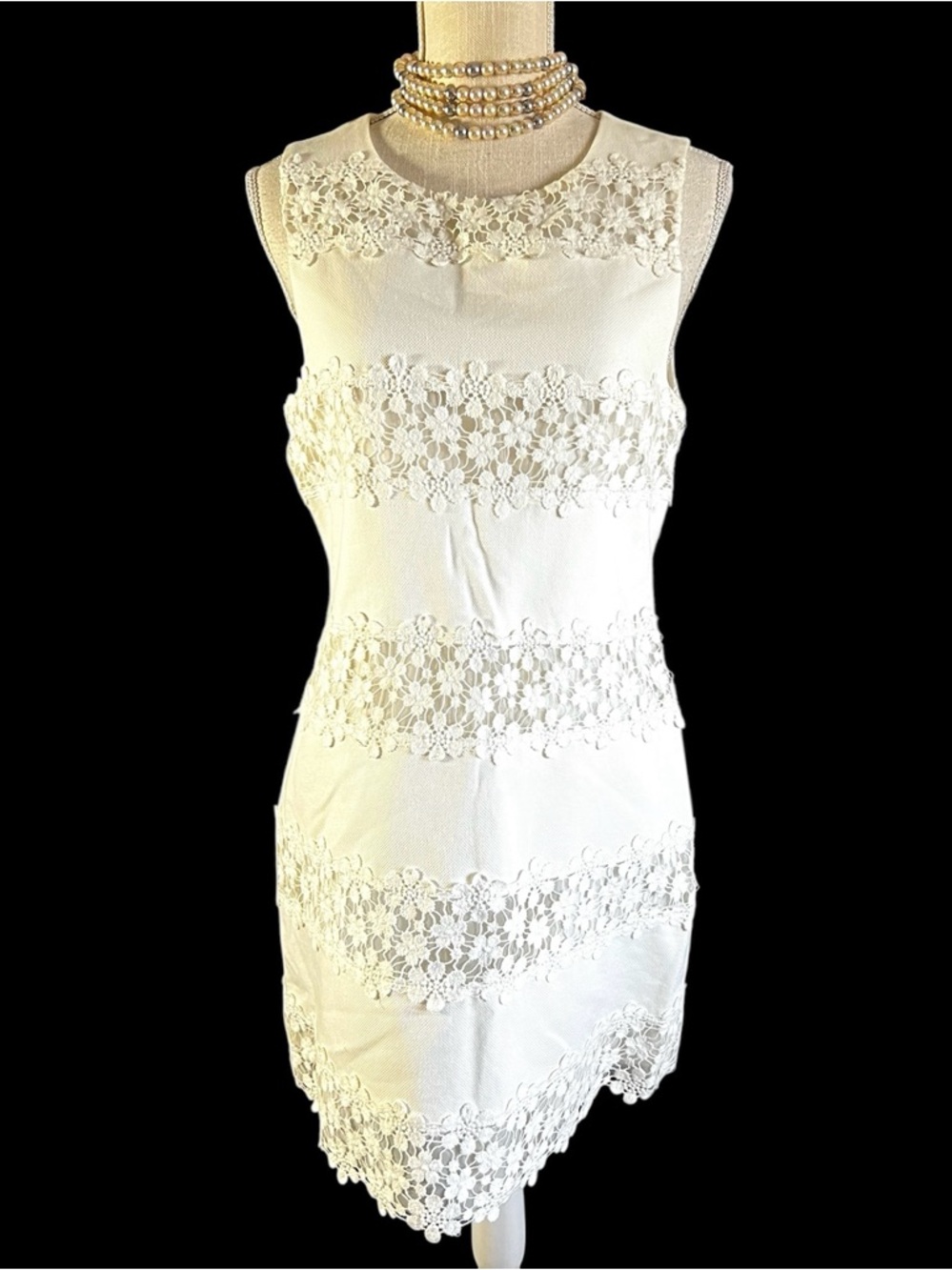 J. Crew Cream Lace-Trim Sleeveless Shift Dress